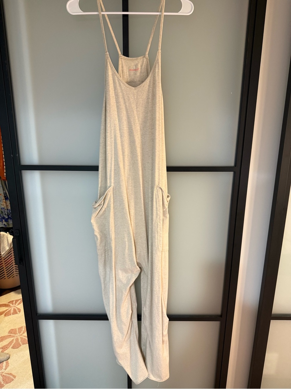 Free People Light Beige Scoop-Neck Relaxed Jumpsuit